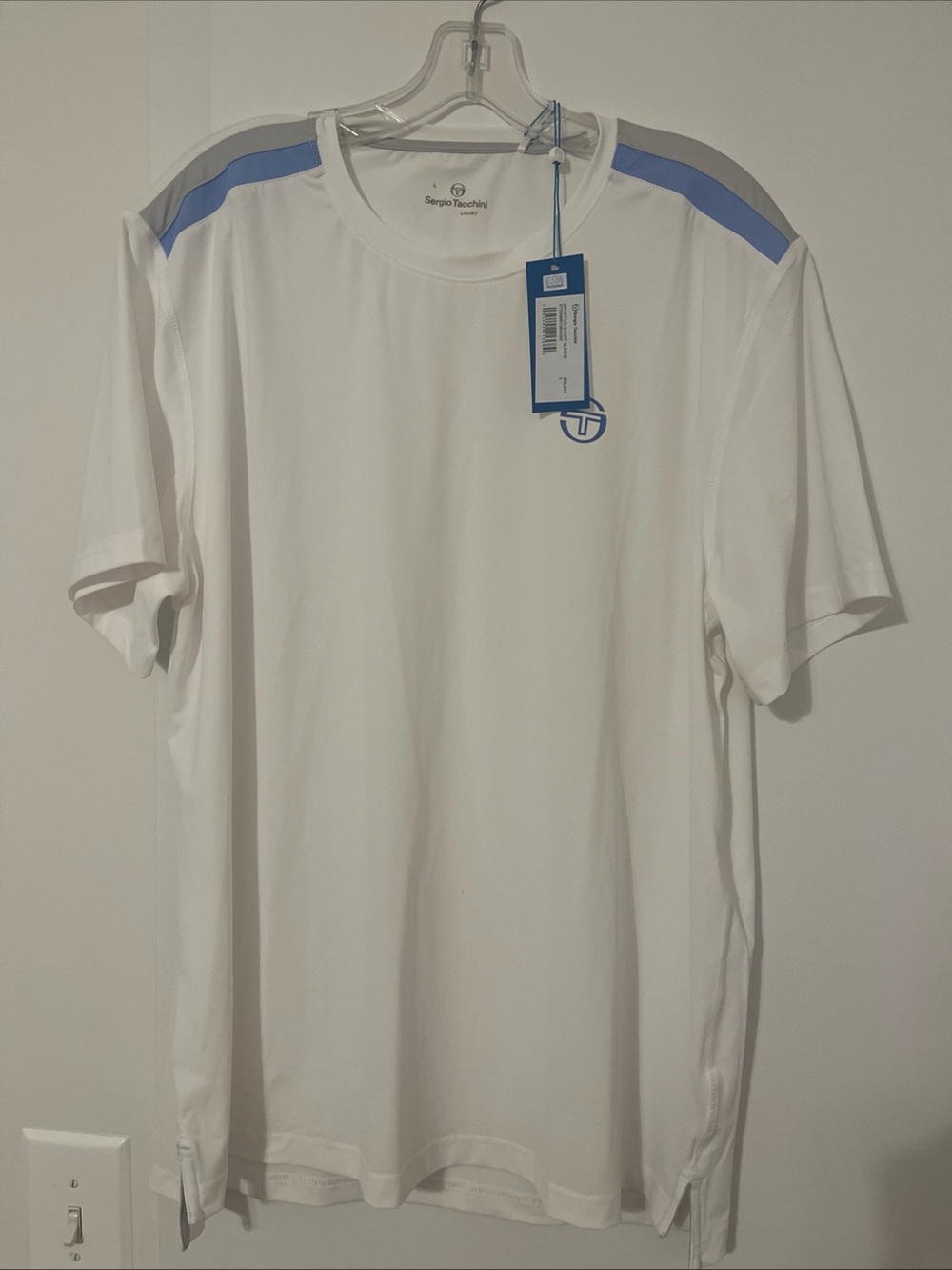 Sergio Tacchini White Short Sleeve Tee with Blue Shoulder Panels